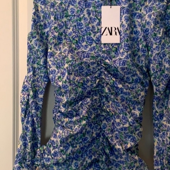 Zara Spring Floral Ruched Poplin Top - Picture 4 of 4